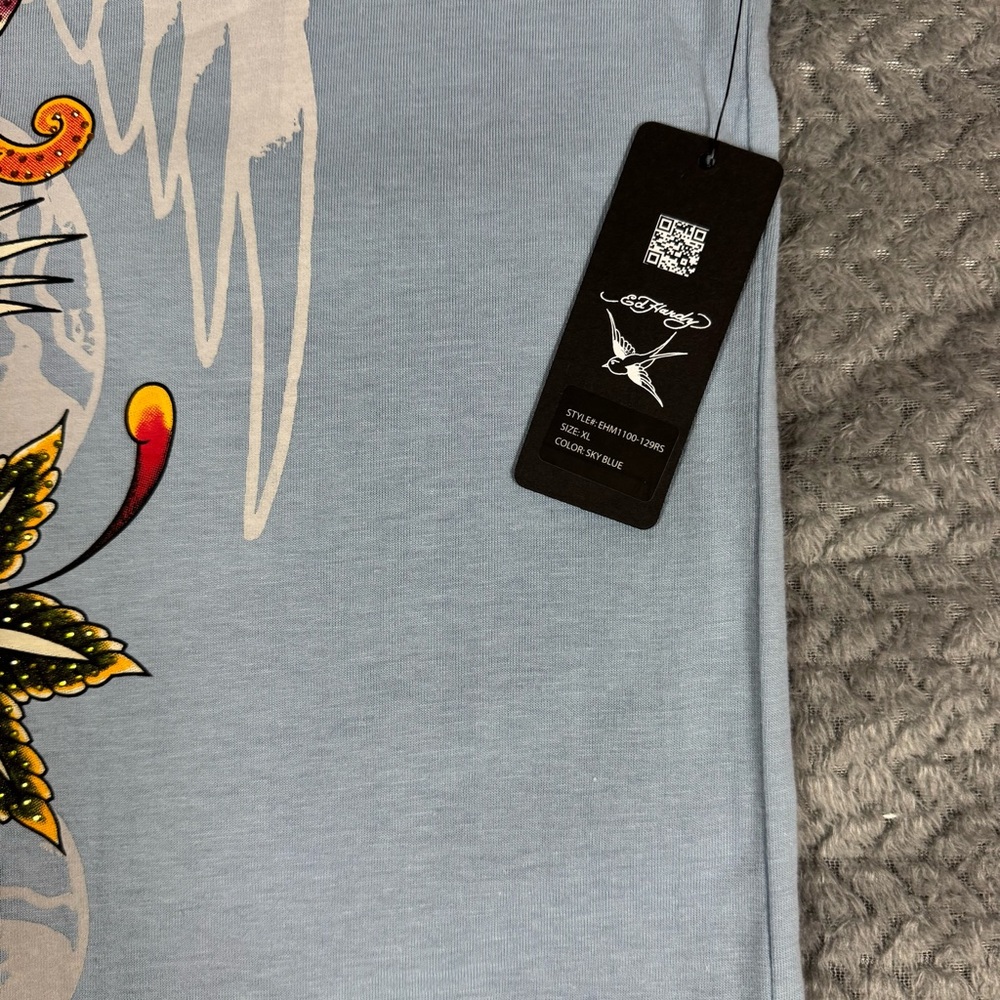 Ed Hardy Men’s T-Shirts Pierced Eagle Rhinestone EHM1100-129RS Sky Blue Size XL - Picture 7 of 9